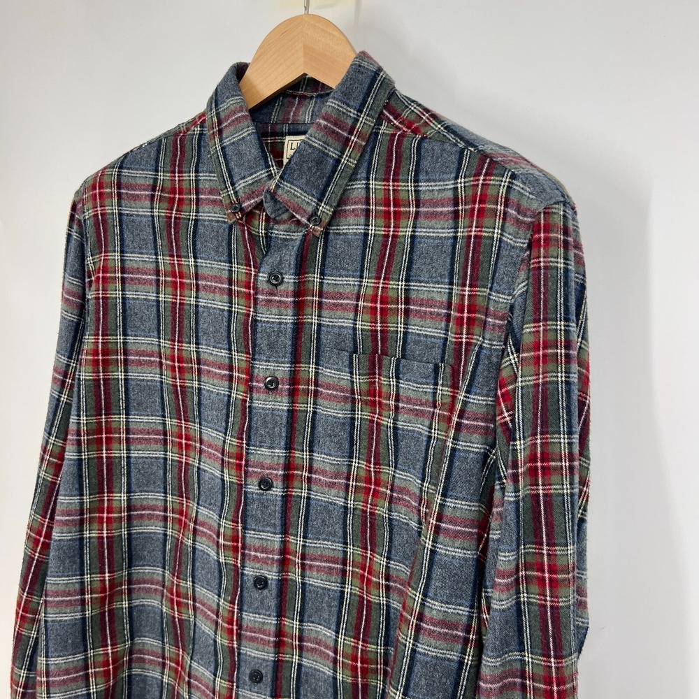 L.L.Bean Mens Traditional Fit Plaid Flannel Button Up Shirt Mens Size M Gray Red - Picture 5 of 11